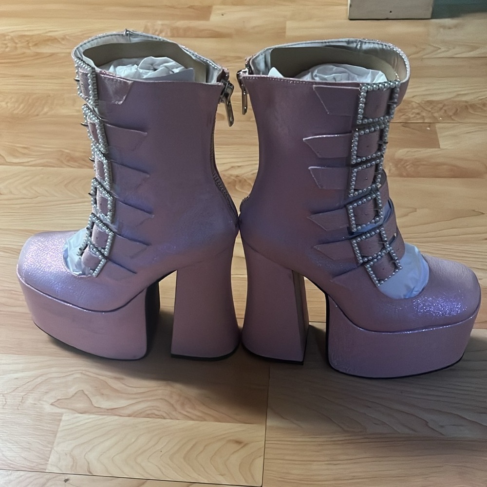 ‼️NWT‼️Dolls Kill X Sugar Thrillz Pink Platform Ankle Boots Size 8 - Picture 11 of 12